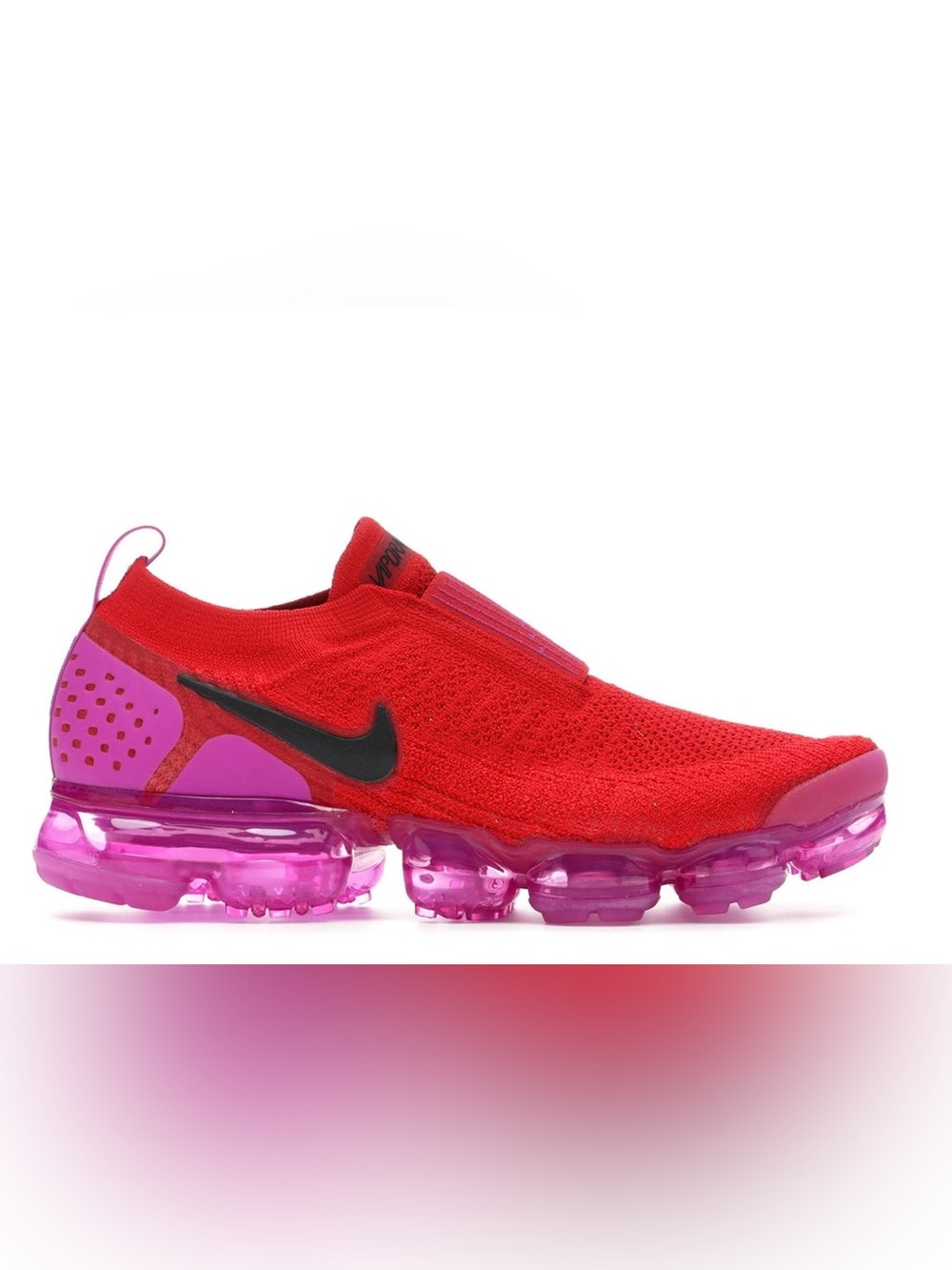 Nike Vapormax Red Slip-On Flyknit Sneaker with Pink Bubble Sole